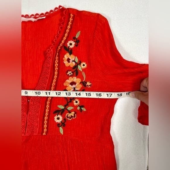 BLU PEPPER Women’s V Neck Embroidered Crochet Top Boho Hippie Cottagecore Large - Picture 13 of 13